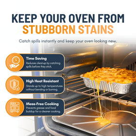 Linda's Essentials foil oven liner spill catcher protecting oven floor during cooking