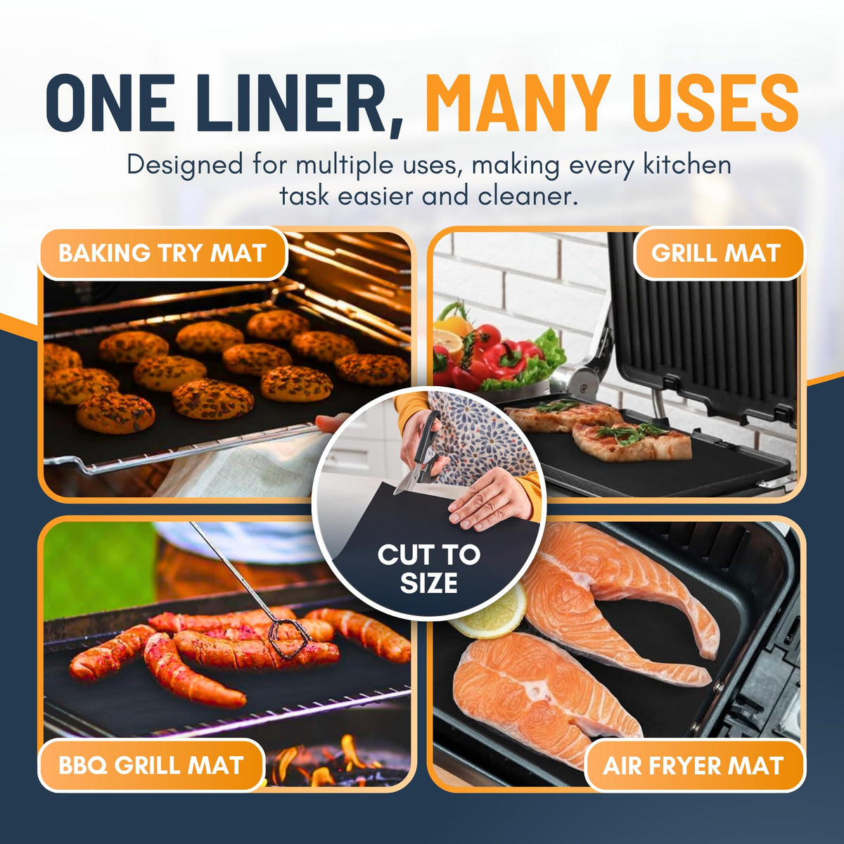 Linda's Essentials 17x25 inch mats can be cut to fit smaller ovens