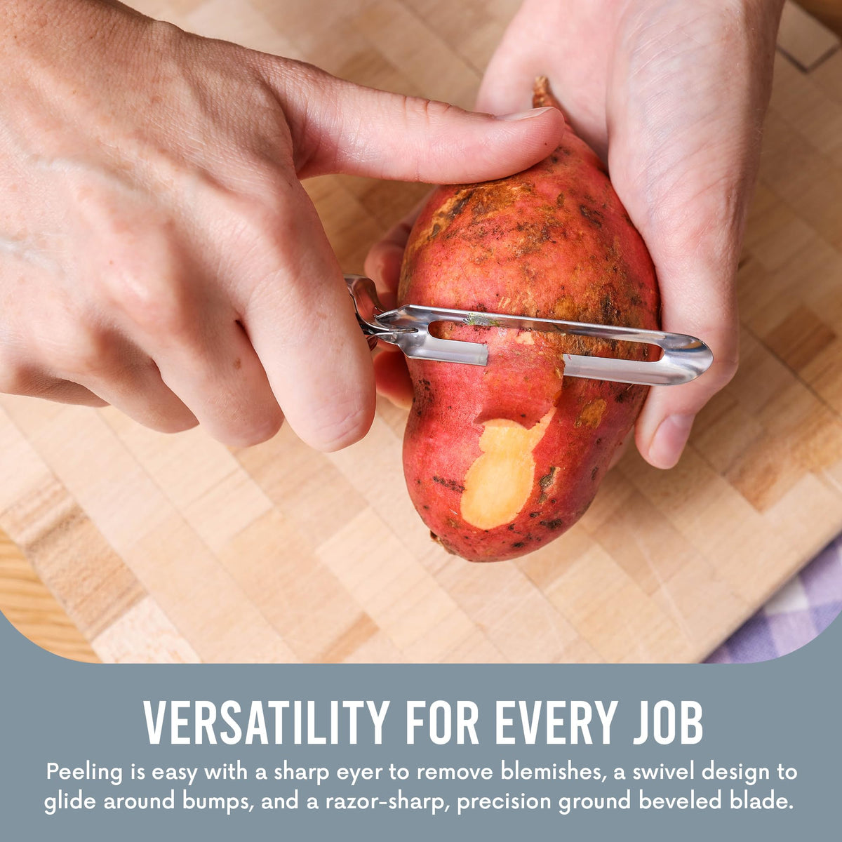 Linden Sweden Jonas Peeler ergonomic handle for comfortable, safe peeling.