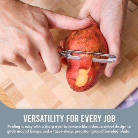 Linden Sweden Jonas Peeler ergonomic handle for comfortable, safe peeling.