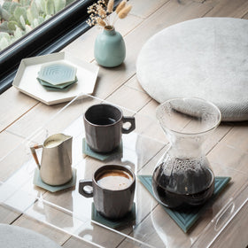 LINE+ARC no-cling ridges prevent coaster from sticking to cups.