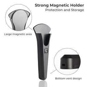 Linoroso magnetic holder attached to fridge keeps blades ready.
