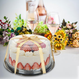 LISHINE cake carrier shown with ribbon to prevent lid loosening during carrying.