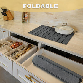 LiteTool Stone Drying Mat folded for compact kitchen storage