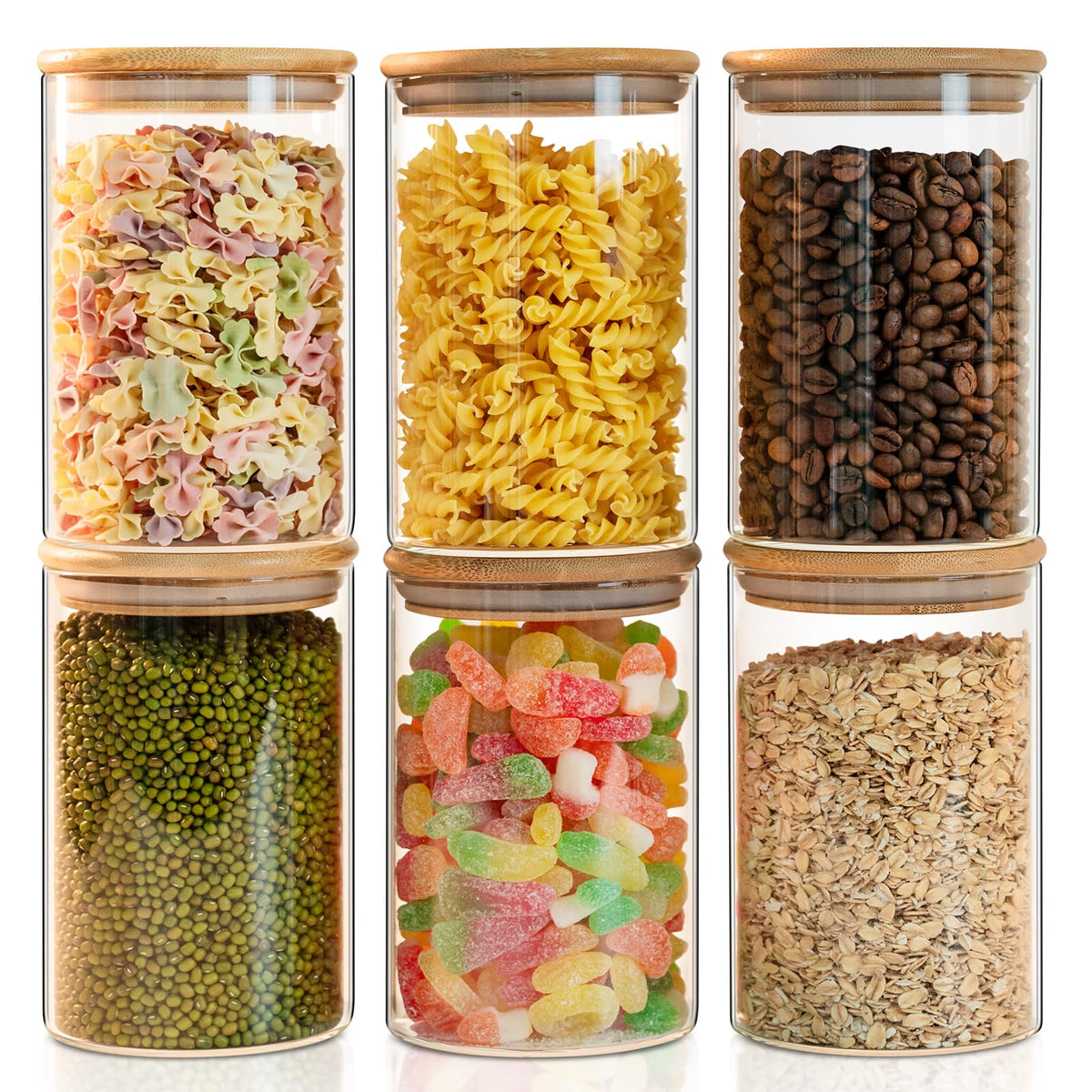 Liuruiyu 50oz glass jars with airtight lids keep dry foods fresh.