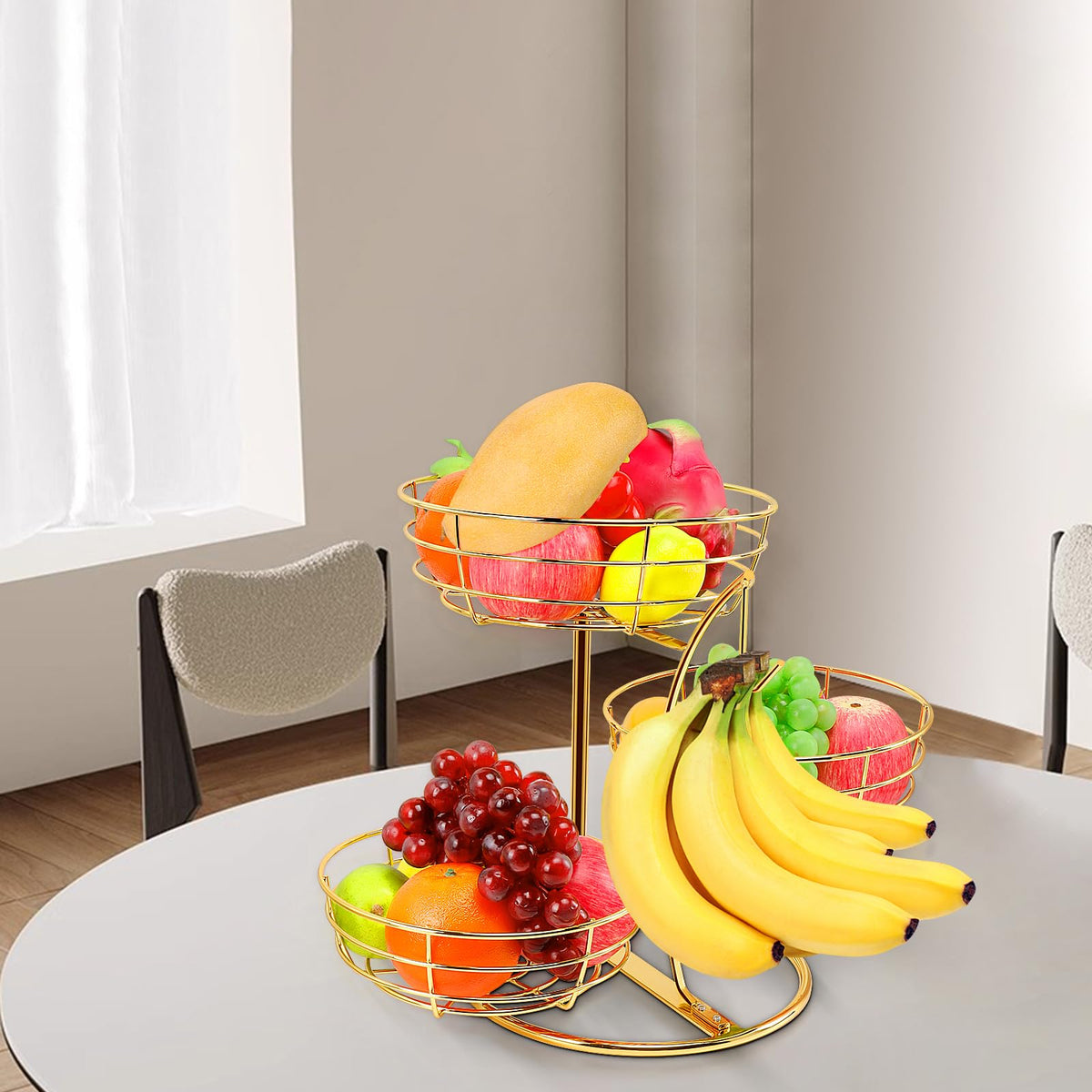 Effortless assembly of Livabber gold fruit basket for quick setup