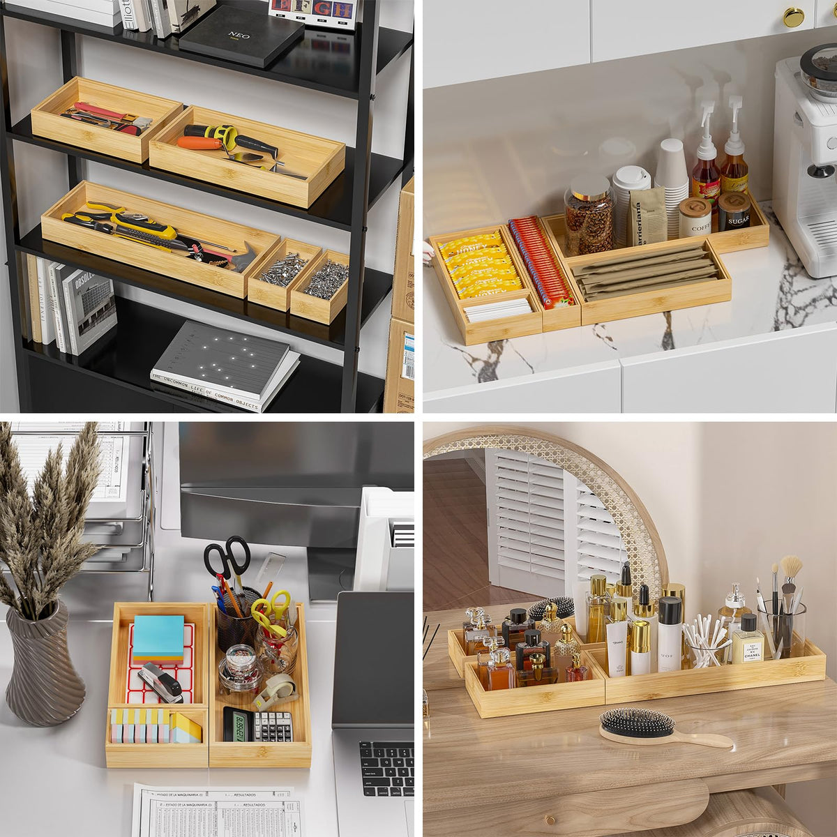 Lixple bamboo drawer organizer fitting pantry shelf for small items