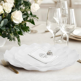LIYH 50 Pcs White Scalloped Plates dessert portion close-up