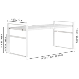 LJHFUQHU Adjustable-width shelf shown in pantry maximizing space for tall containers.