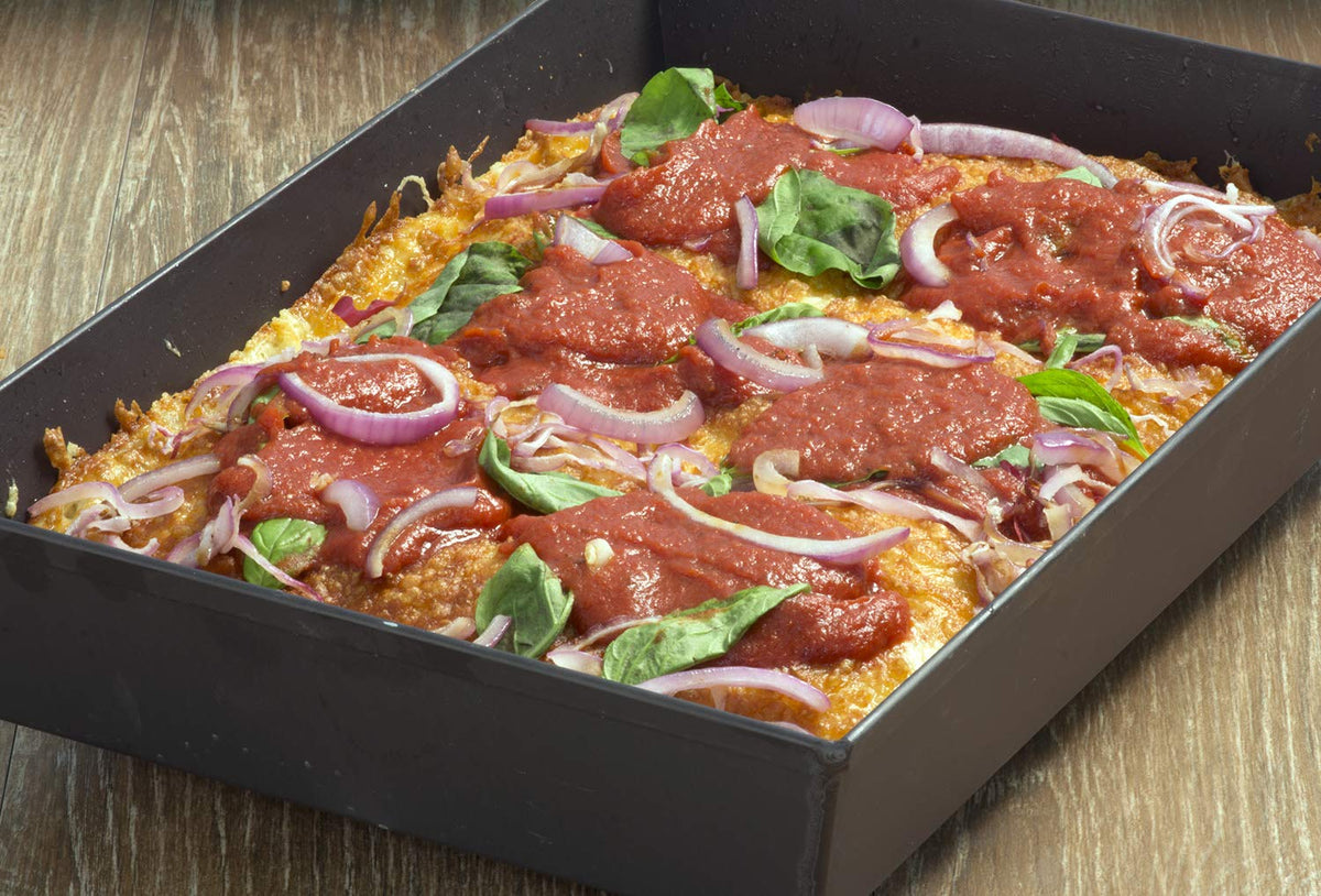 Lloyd Pans 76-degree nesting design saves cabinet space when not in use.