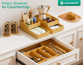 Lochantie RV kitchen storage solution uses compact bamboo for small spaces.