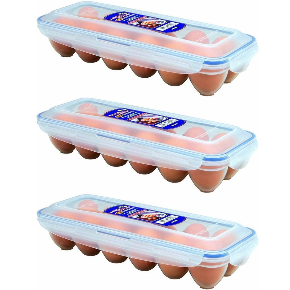 Lock & Lock eggs dispenser front view shows 12-egg capacity for organized fridge storage.