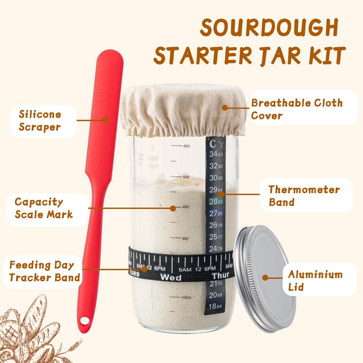 lockincar 24oz wide-mouth starter jar with easy monitoring.