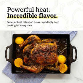 Lodge Cast Iron Casserole Pan heirloom quality that resists denting and warping.