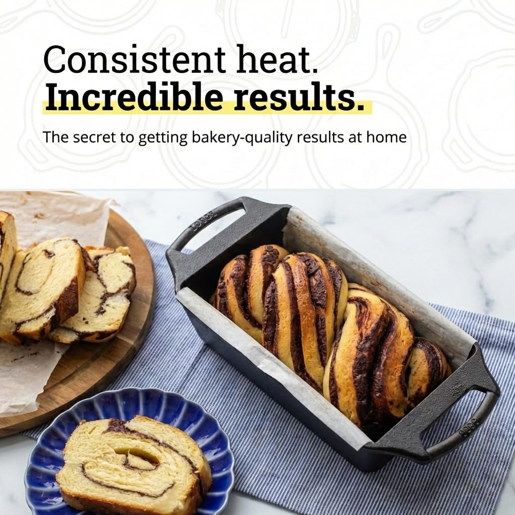 Lodge Cast Iron Loaf Pan in oven with evenly baked loaf