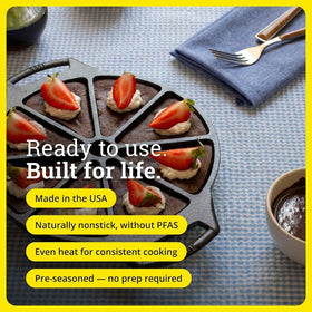 Lodge cast iron wedge pan demonstrates edge-to-edge browning for bakery-style crusts.