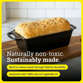 Lodge Seasoned Cast Iron Loaf Pan heat retention supports even browning and crumb