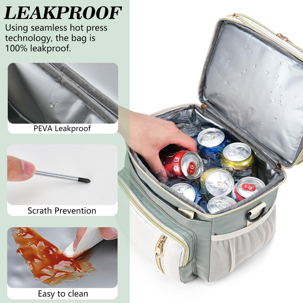LOKASS lunch bag interior mesh pocket keeps utensils neatly stored