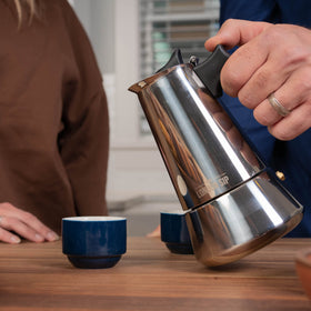 London Sip moka pot with steam valve visible for safe operation.