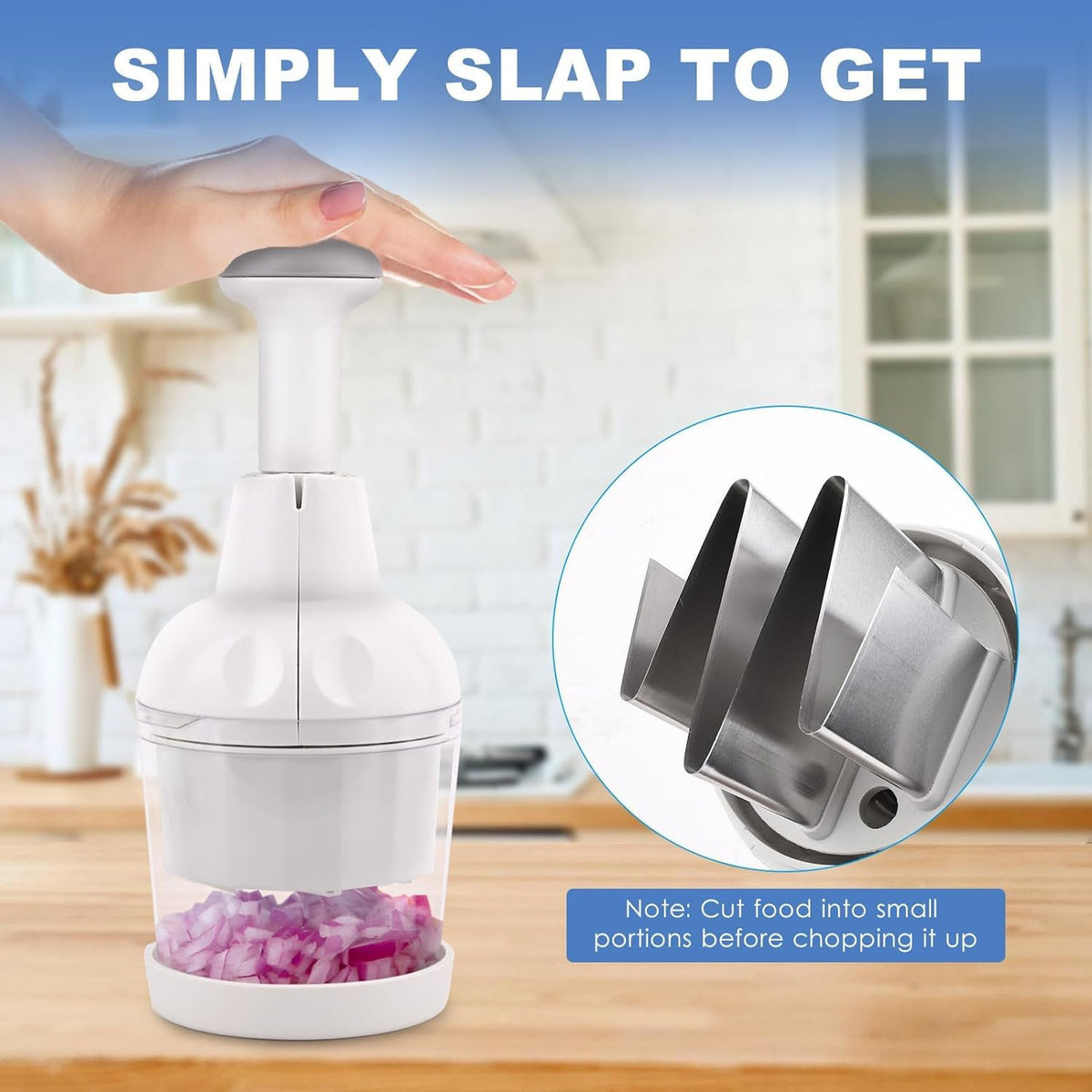 Longmann Pamperεd Chef Food Chopper beside a bowl on cutting board.