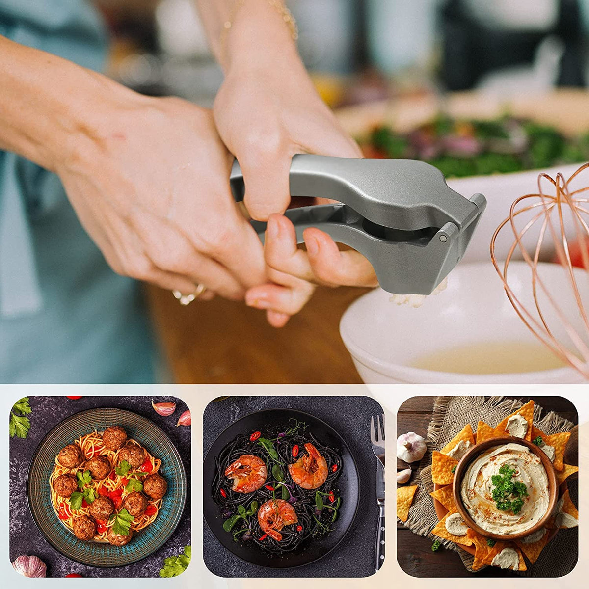 Longmann Pampered Chef garlic press compact design for quick kitchen prep.