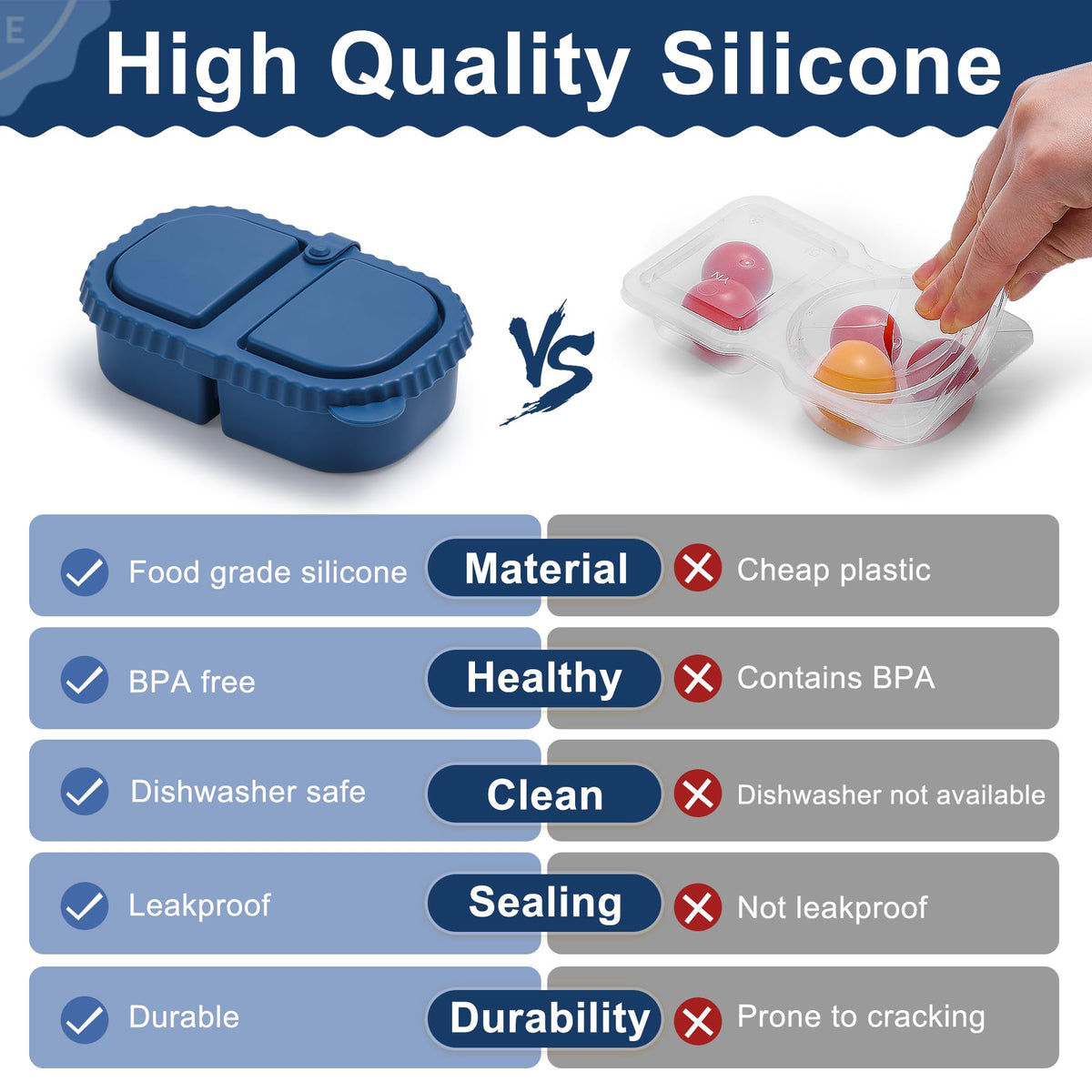 Portable, stackable snack containers suitable for school, work, and travel.