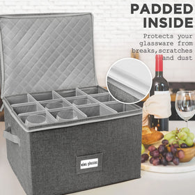 LotFancy 12-compartment divider system prevents scratches and separates wine glasses