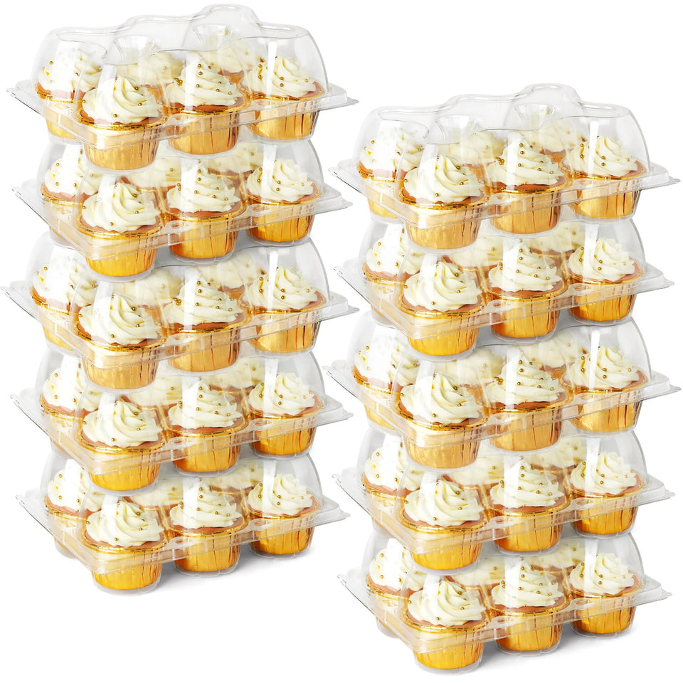 LotFancy 6-cavity cupcake container with clear view for display.