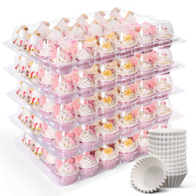 LotFancy mini cupcake containers 24-count front view for easy transport and display.