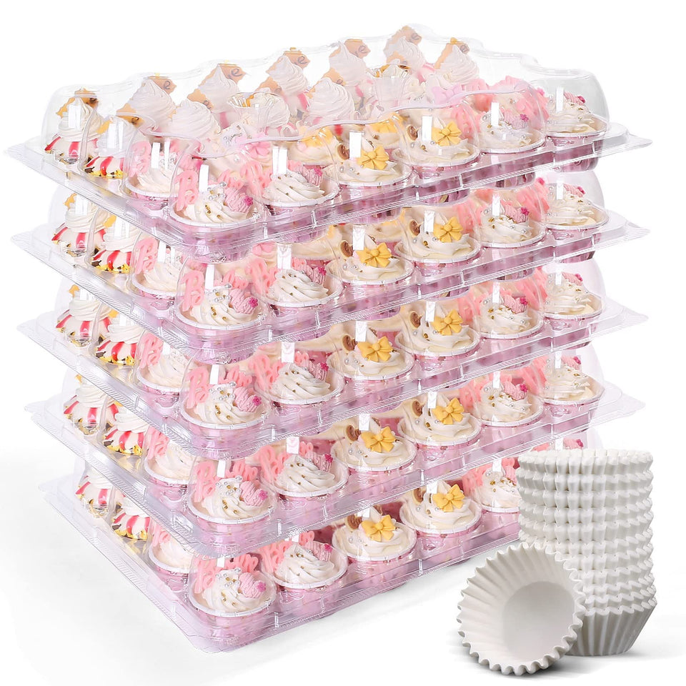LotFancy mini cupcake containers 24-count front view for easy transport and display.