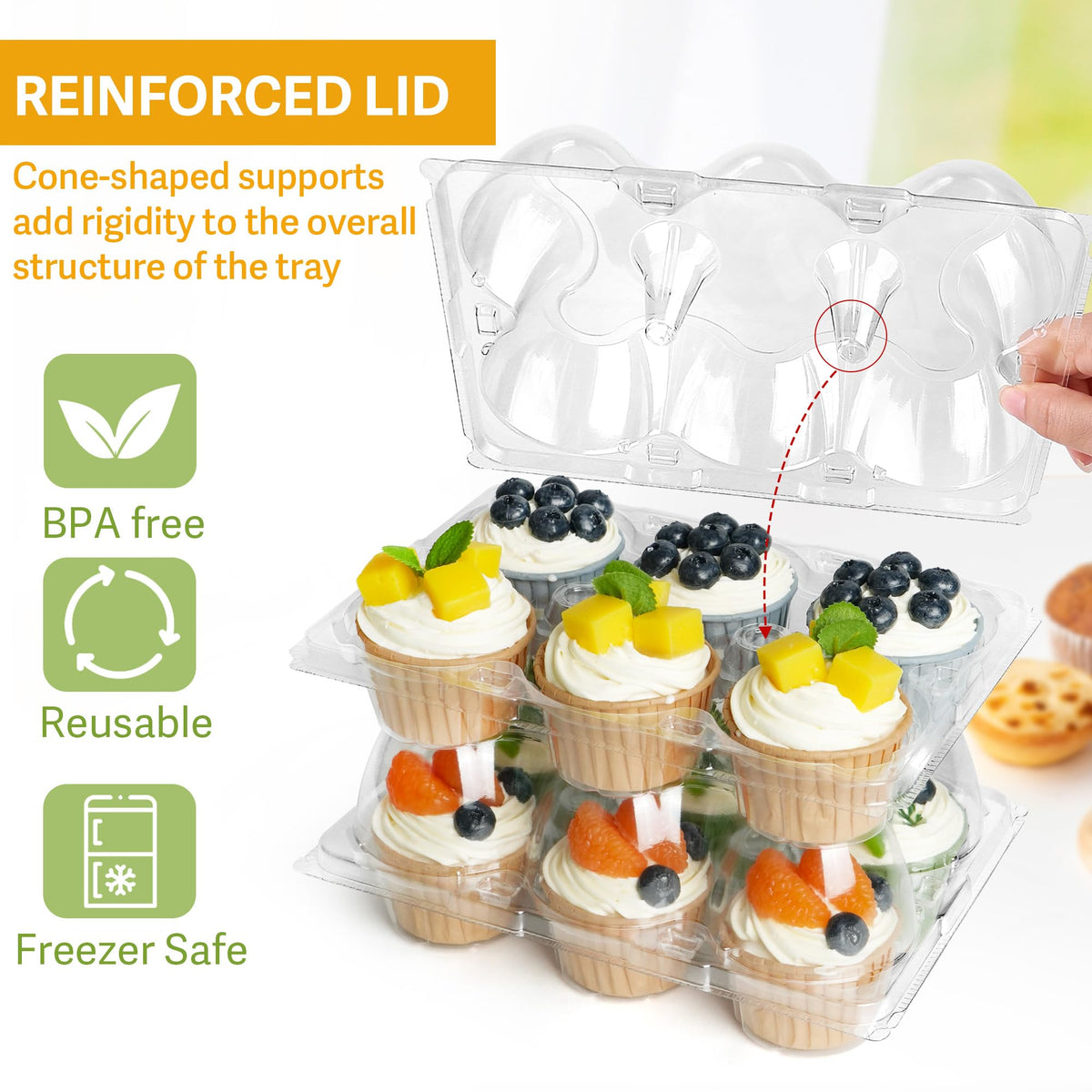 Reinforced lid structure protects frosting and decorations during handling.