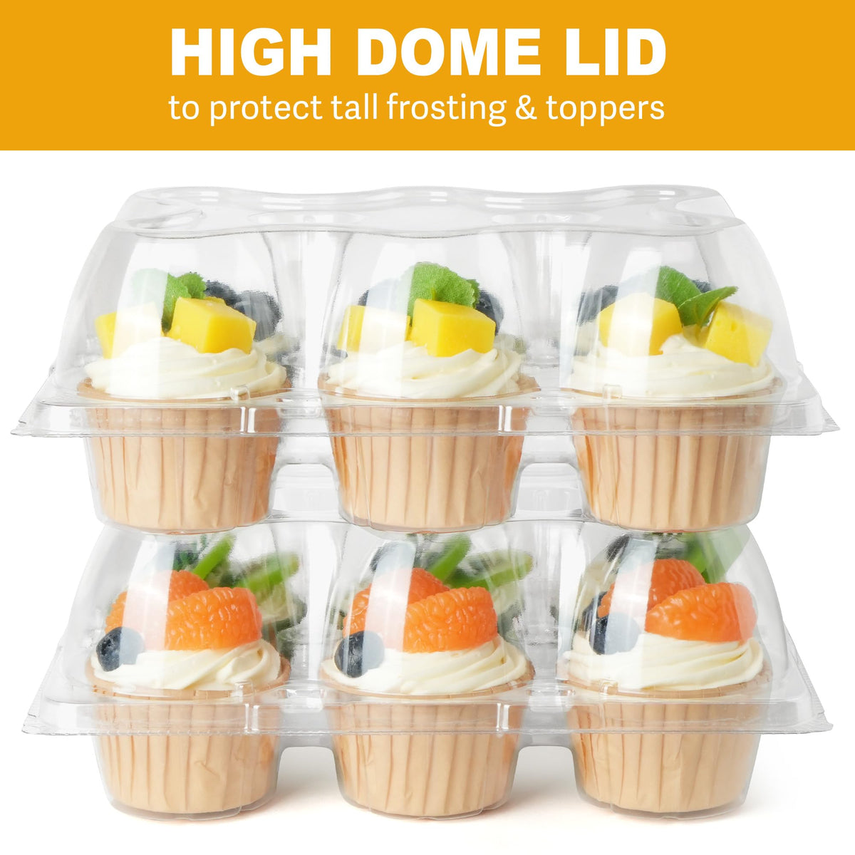 LotFancy stackable cupcake carrier saves space in display and storage.
