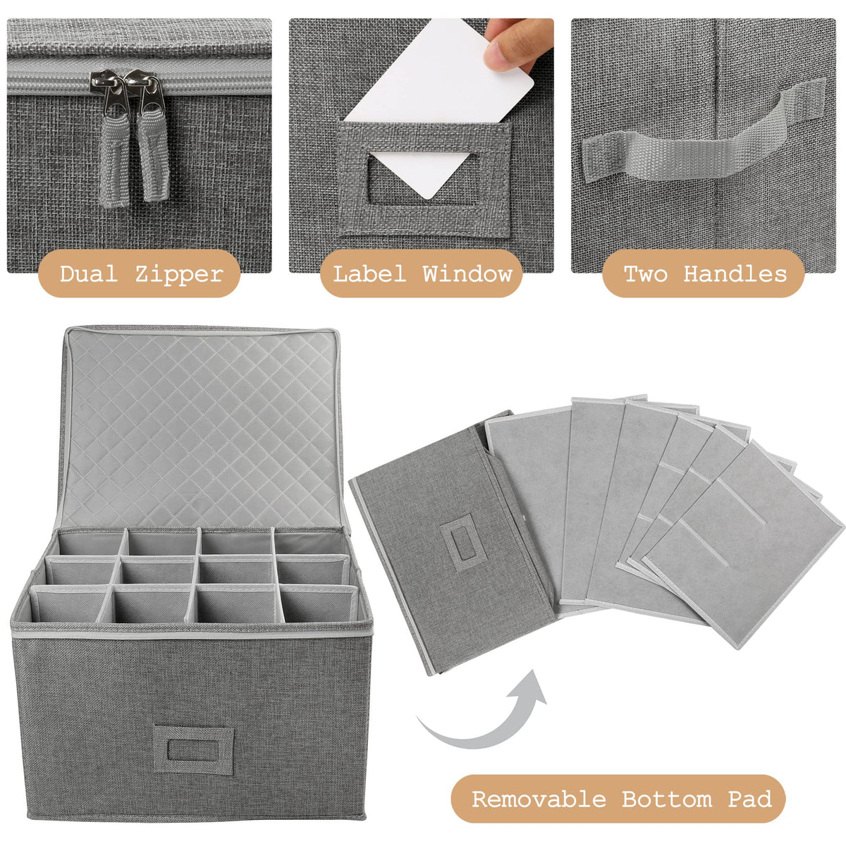 LotFancy stemware dividers configuration shows 12 compartments protecting glasses