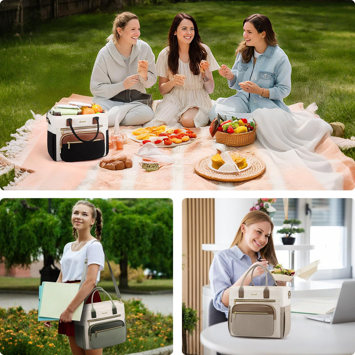 LOVEVOOK insulated lunch bag zinc zipper withstands frequent use and keeps items secure.