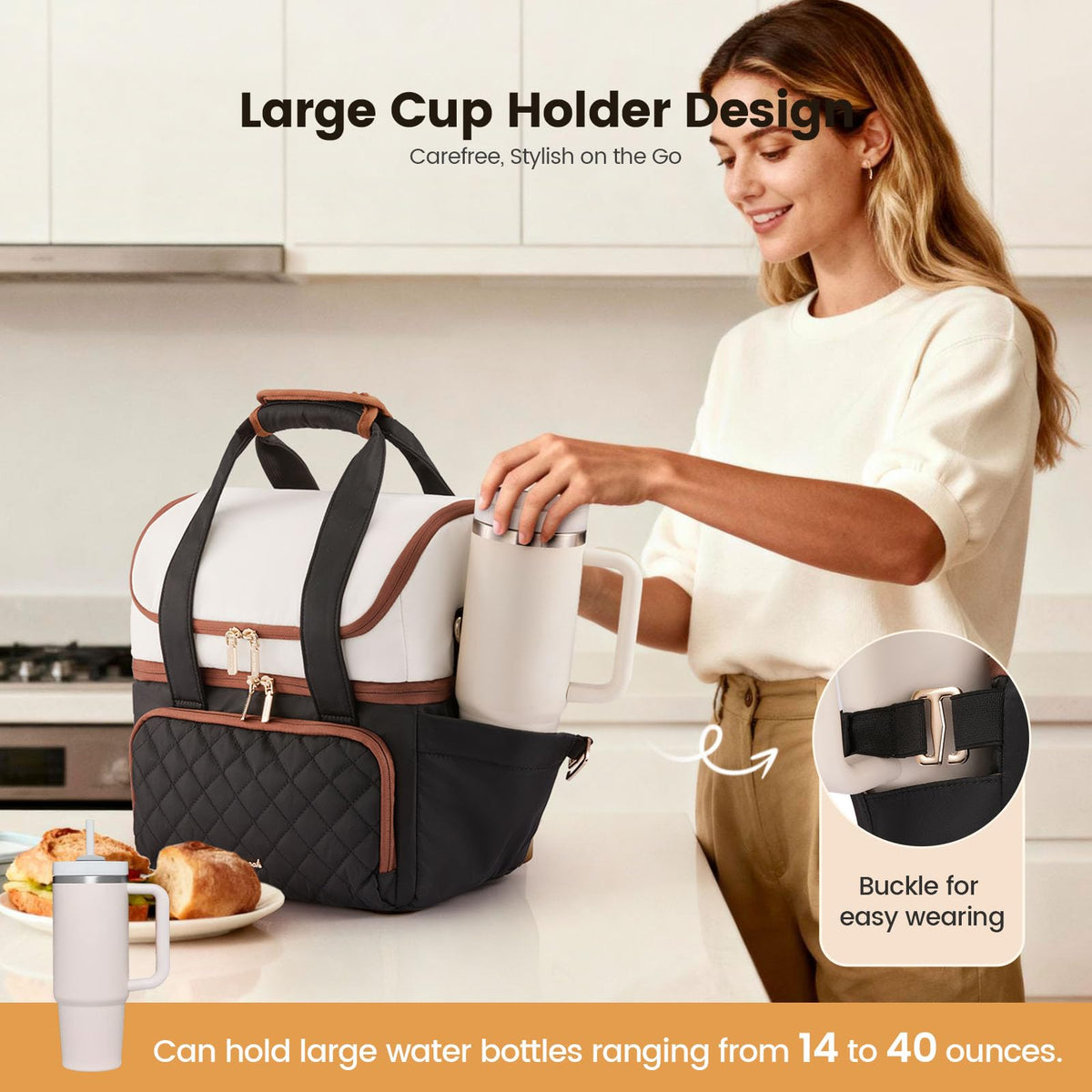 LOVEVOOK insulated lunch bag double-deck interior layout helps organize meals.