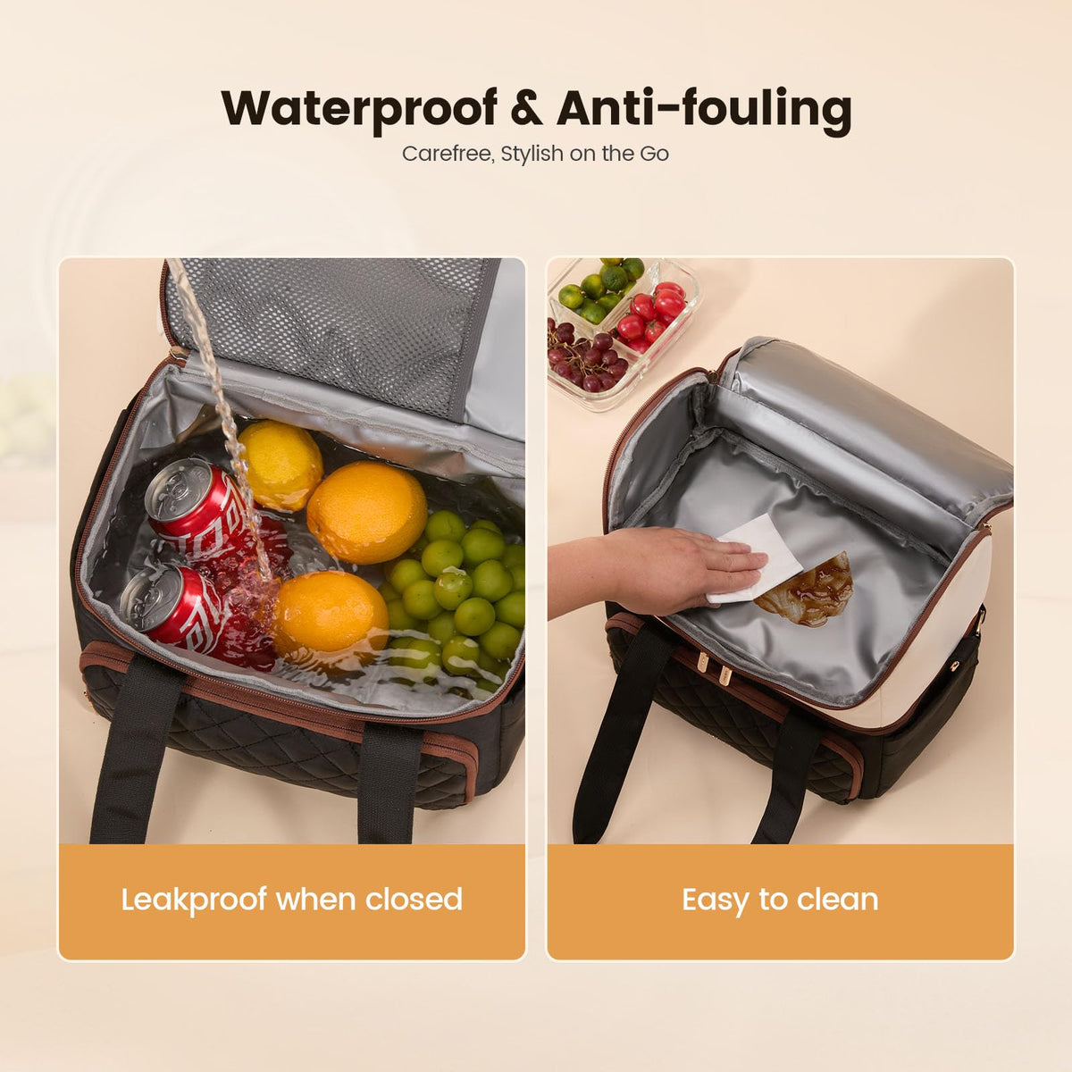 LOVEVOOK insulated lunch bag adjustable strap and reinforced handle for comfort.
