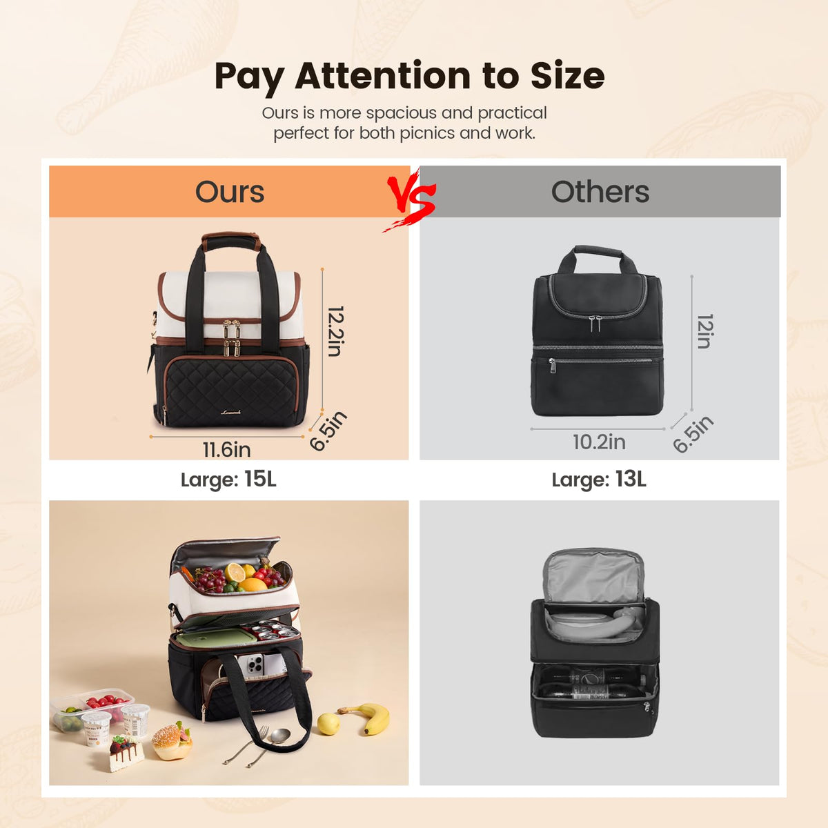 LOVEVOOK insulated lunch bag front pocket and cup holder for essentials.