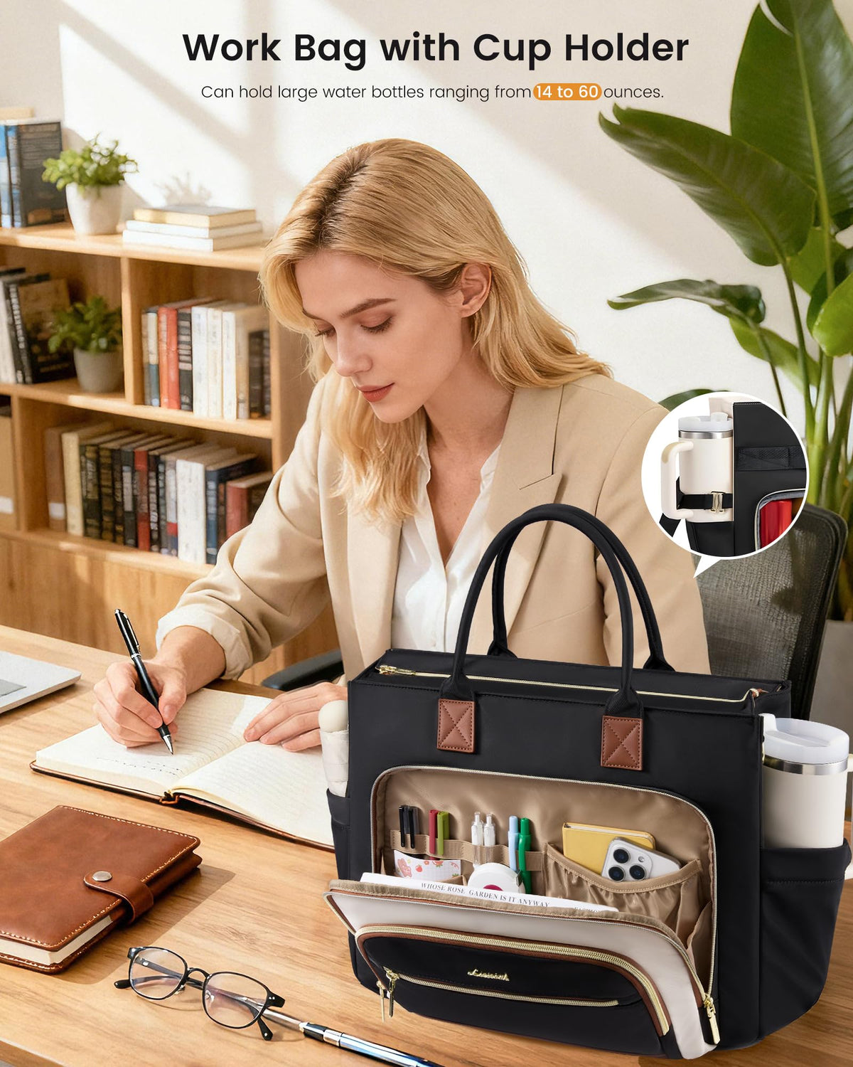 LOVEVOOK organization pockets keep essentials neatly arranged at the office.