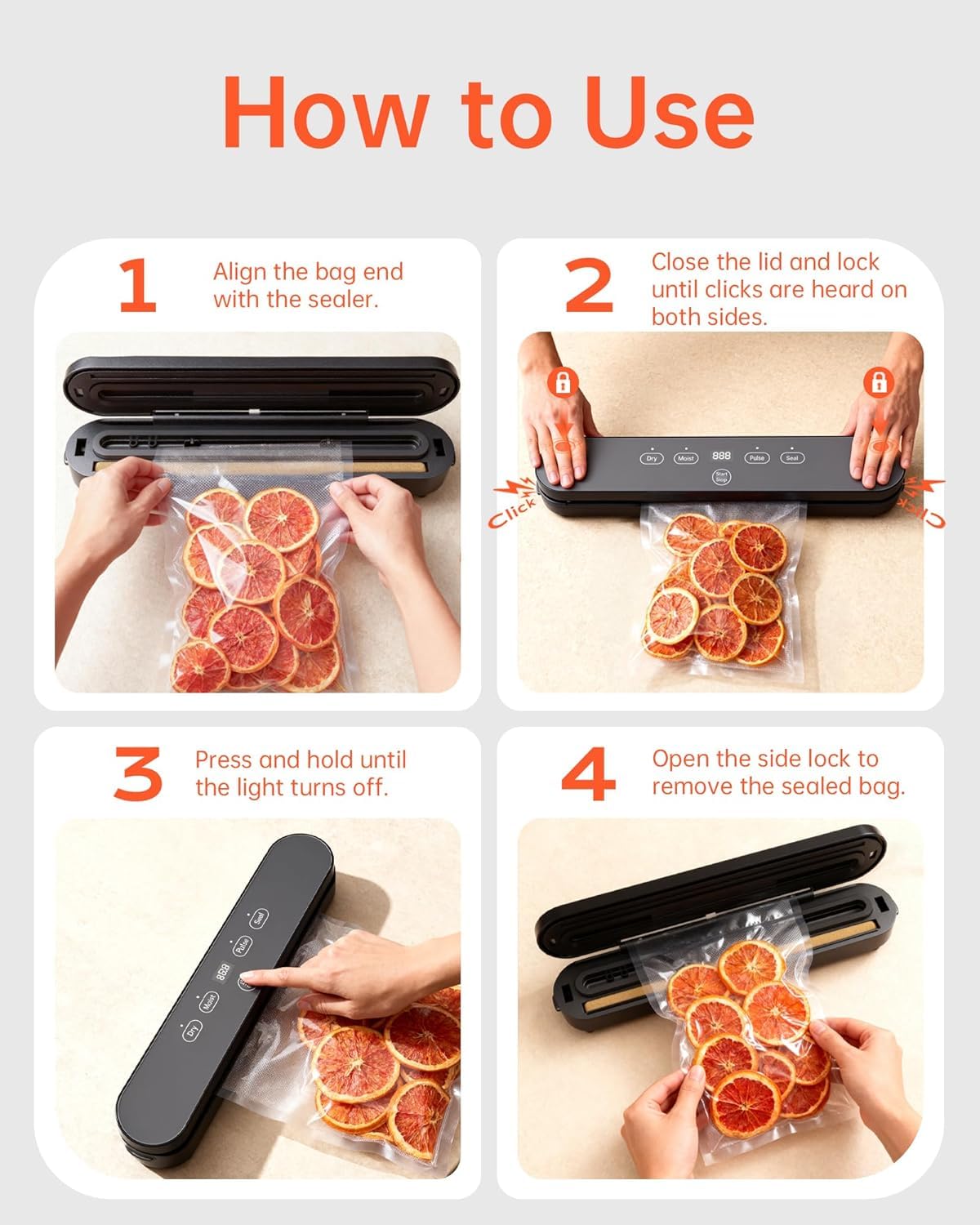 LSA Apparel Vacuum Sealer in action sealing a bag for fresh storage
