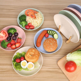 LuckyZone 8.8-inch pink wheat straw plate holding salad at picnic