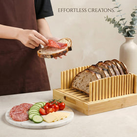 LukieBoee Bamboo Bread Slicer sturdy-frame uses mortise-tenon joints for stability.