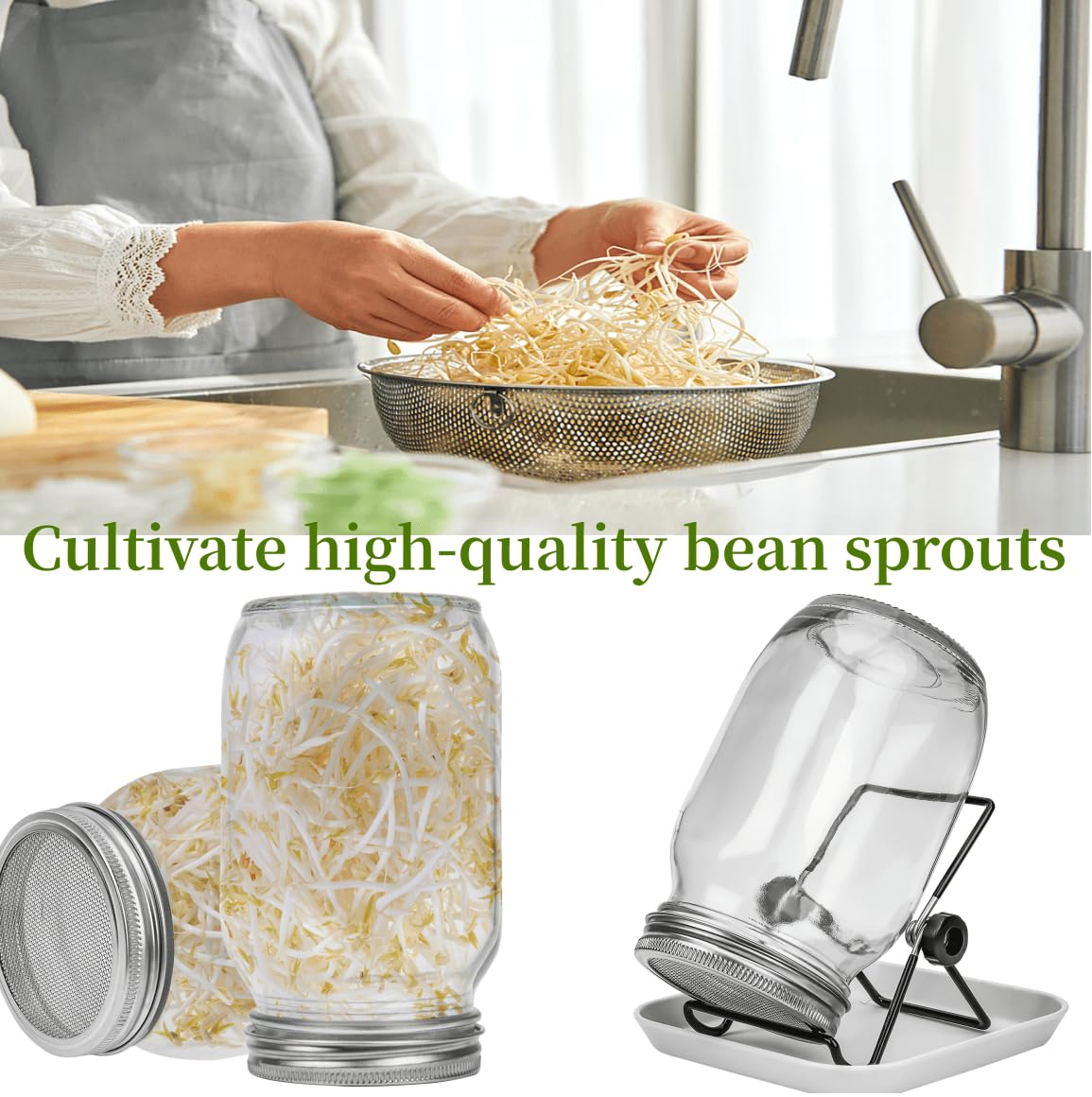 Lulonpon sprout jar kit: cleaning brush makes maintenance quick and easy