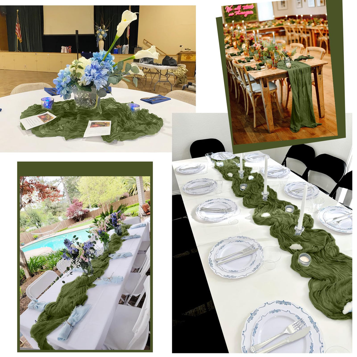 Lumaycens backdrop draping with gauze runner for airy photo backdrops.