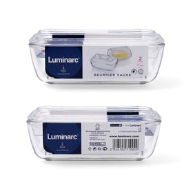 Luminarc cow butter dish with 1-pound capacity fits standard sticks.
