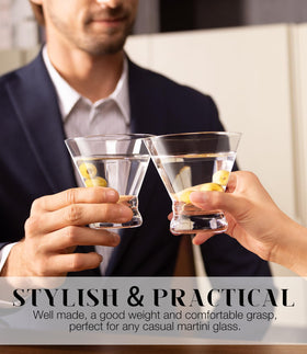 LUNA & MANTHA 8oz glasses perfect for martinis and cosmopolitans.