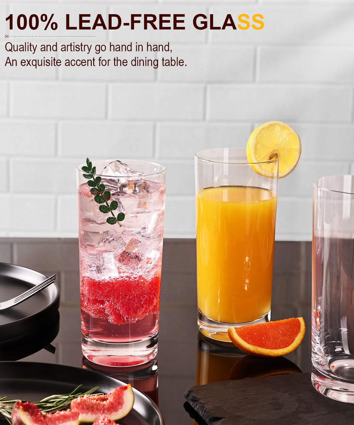 Luna Manta tall glass cups designed for cocktails that elevate table presentation.