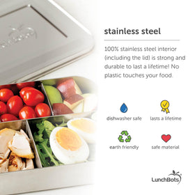 LunchBots Medium Uno stainless steel construction for durable lunch storage.