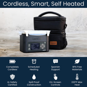 LunchEAZE Pro cordless lunchbox demonstrates convenient reheating anywhere.