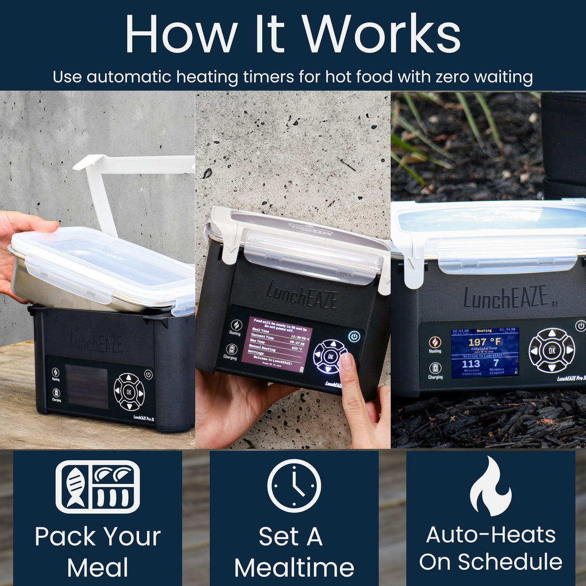 LunchEAZE Pro removable container makes prep, storage, and reheating simple.