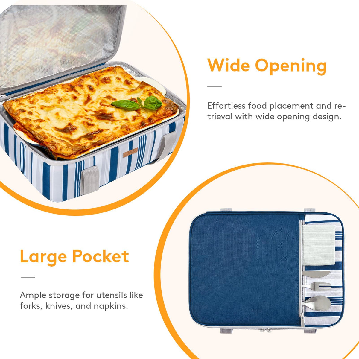 LUNCIA exterior pocket demonstration for utensils and napkins